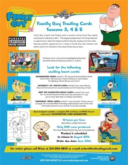 Leaf Family Guy Trading Cards 12 Box Case